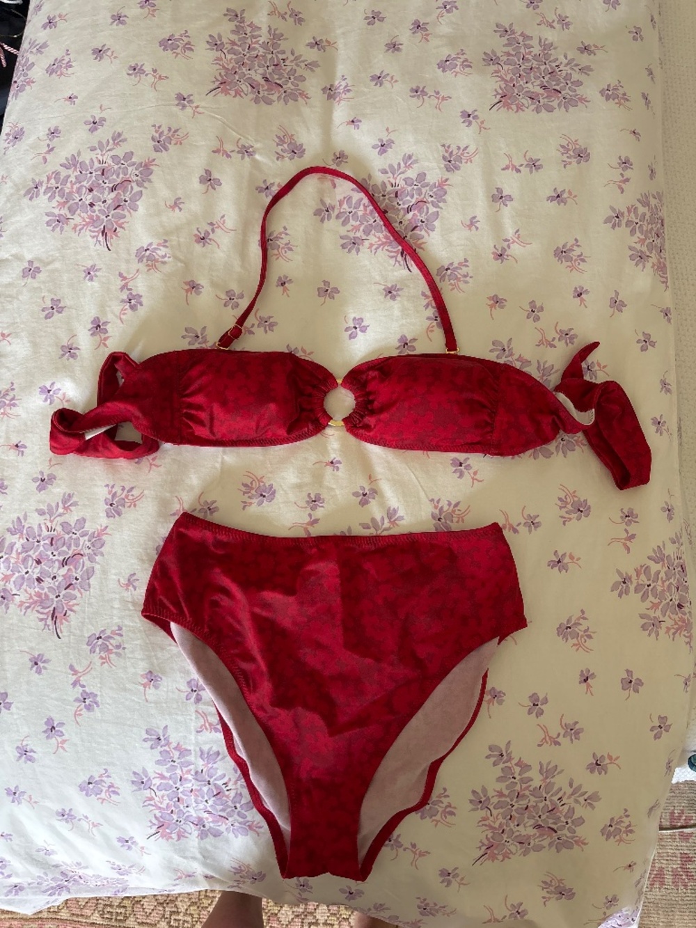 Follow suit bandeau top and Rose bottom red